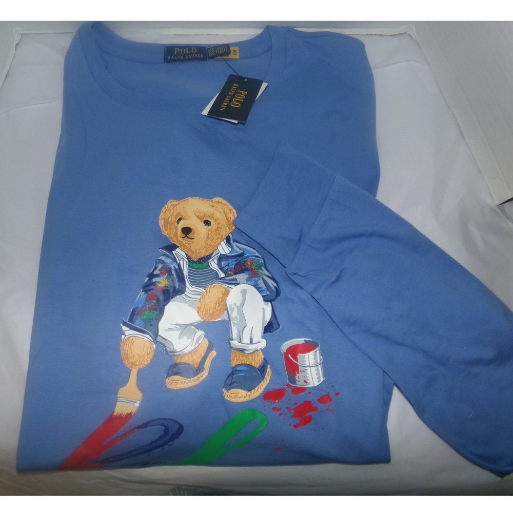 Polo Ralph Lauren Painter Polo Bear Blue Long Sleeve T-Shirt Mens 4XB NWT